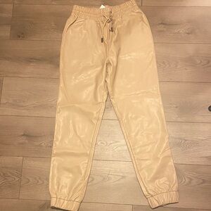 AKIRA Tan faux leather Joggers for Women